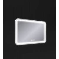 Зеркало LED 050 design pro 80x55 с подсветкой хол. тепл. cвет часы с антизапотеванием прямоугольное